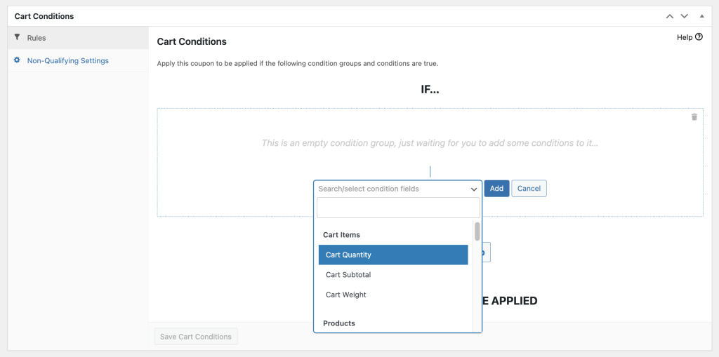 Advanced Coupons' cart conditions feature